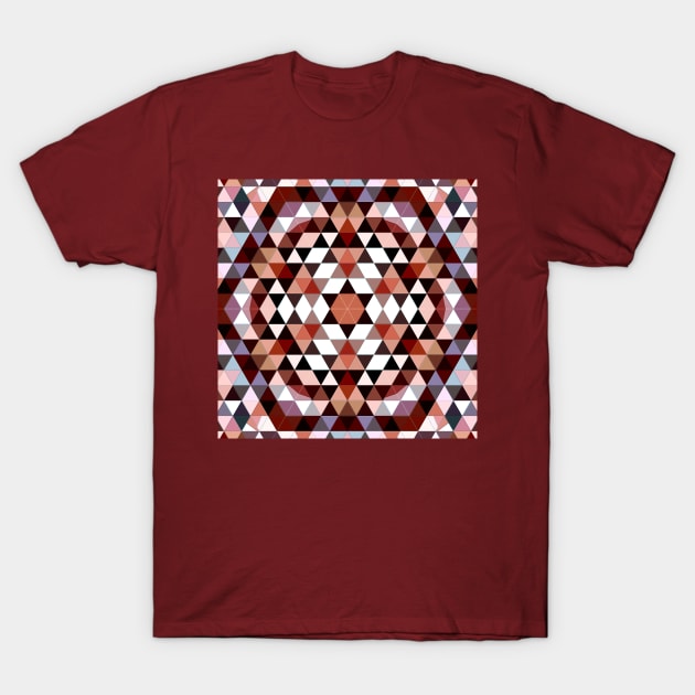 Brown, White and Blue Triangles Mosaic Mandala T-Shirt by KaSaPo